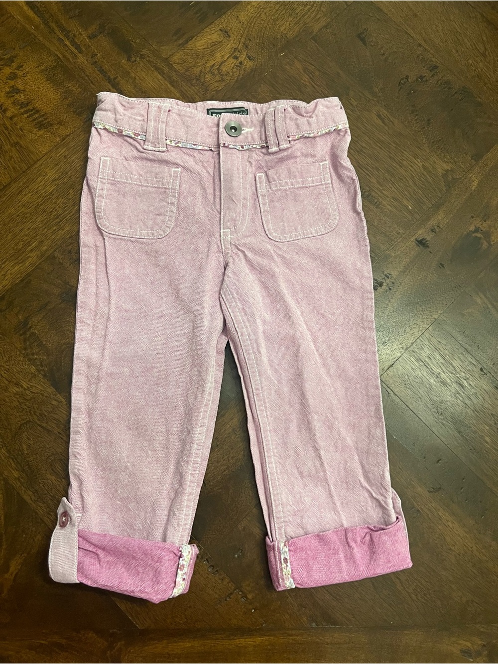 Roots Kids Purple Roll-Cuff Casual Pants with Floral Detail 3T
